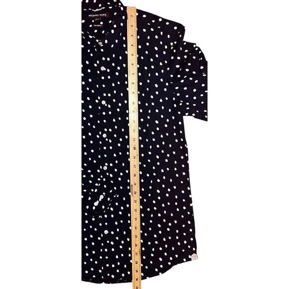 Michael Kors Trim Stretch Navy Blue & White Polka Dot Button Down Shirt Large - Picture 2 of 6